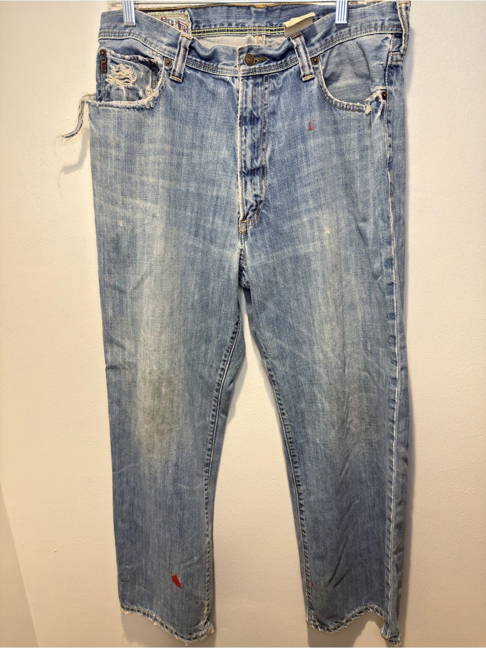 Y2K Abercrombie & Fitch Grungy Distressed Worn Blue Jeans 34x32